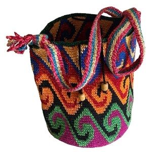 Hand Knit Crochet Hobo Shoulder Bag, Tote Bag Drawstr…